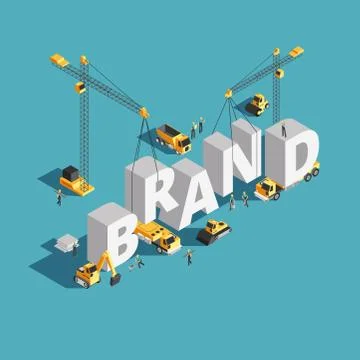 Brand building construction 3d isometric vector concept with construction Ilustración de archivo