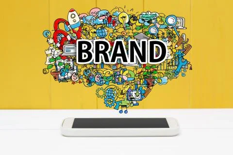 Brand concept with smartphone Ilustración de archivo