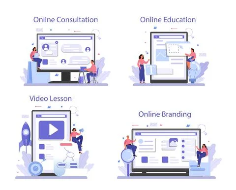 Brand creation online service or platform set. Marketing specialist Stock Illustration