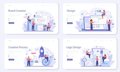 Brand creation web banner or landing page set. Marketing specialist Stock Illustration
