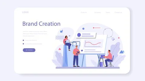 Brand creation web banner or landing page. Marketing specialist Stock Illustration