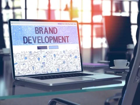 Brand Development Concept on Laptop Screen. 3D Illustration Stock Illustration