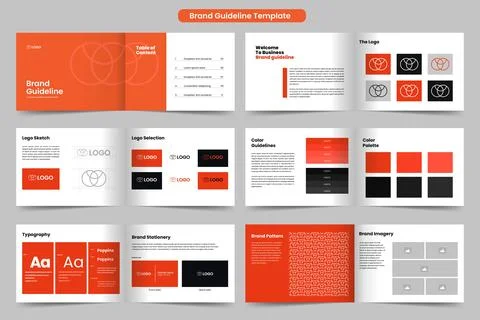 Brand guidelines layout and landscape logo brand book template Stock Illustration