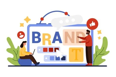 Brand identity creation, creative name development by designers and tiny Stock Illustration