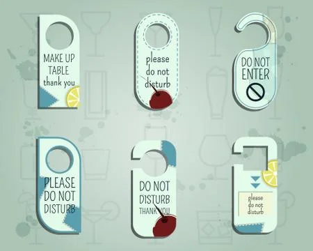 Brand identity elements- Door knob or hanger sign set- do not disturb design Stock Illustration