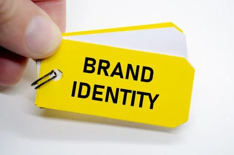 Brand identity note highlighted on yellow sticky, emphasizing core visual a.. Stock Photos