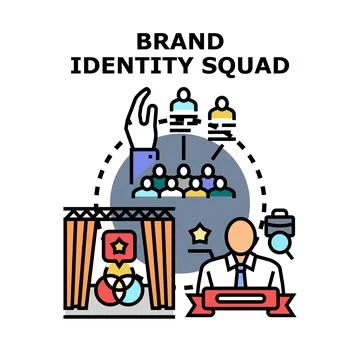 Brand identity squad developing creative marketing strategy Illustrazione stock