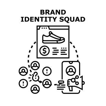 Brand identity squad launching digital product marketing concept Stock Illustration