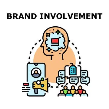 Brand involvement concept showing digital marketing and customer engagement Stock Illustration