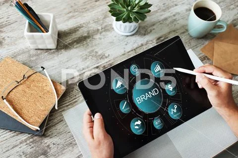 Brand management. Awareness increase, marketing and advertising concept. Stock Photos