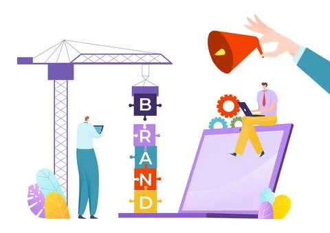Brand management concept, vector illustration, marketing development, team man Ilustração Stock