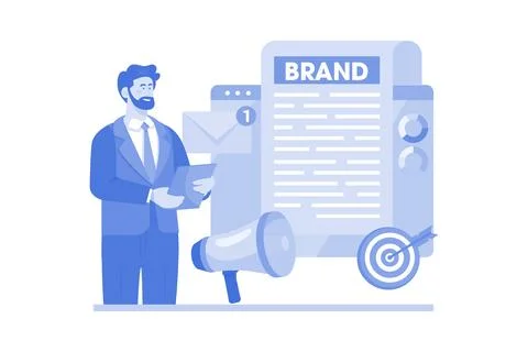 Brand manager developing brand identity. Illustrazione stock