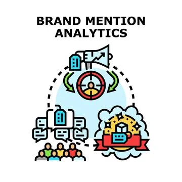 Brand mention analytics concept tracking online customer feedback Stock Illustration
