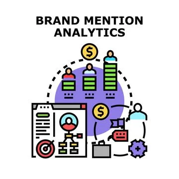 Brand mention analytics tracking customer engagement data Stock Illustration