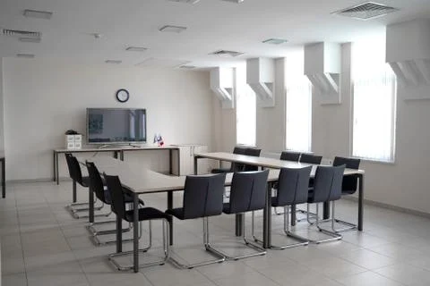 Brand new designed office interior in hi tech stile. Many steel, glass and natur Stock Photos
