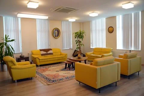 Brand new designed office interior in hi tech stile. Many steel, glass and natur Stock Photos