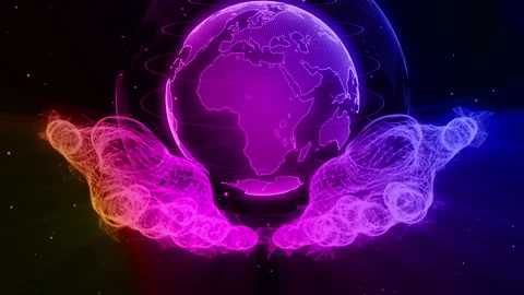 Brand new world. Digital data globe neon light Видео 101395126