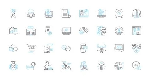 Brand perception linear icons set. Trusrthy, Authenticity, Reputation Stock Illustration