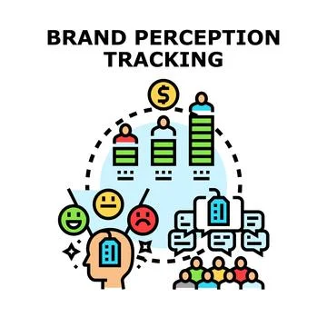 Brand perception tracking customer feedback analysis monitoring Stock Illustration