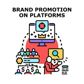 Brand promotion on digital platforms reaching target audience Stock Illustration