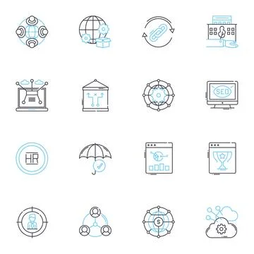 Brand strategy linear icons set. Positioning, Differentiation, Messaging Stock Illustration