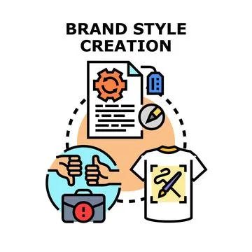 Brand style creation process developing unique visual identity Stock Illustration