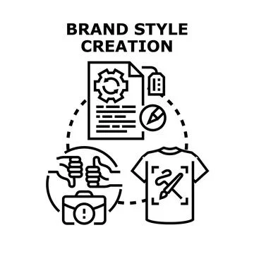 Brand style creation process developing unique visual identity Stock Illustration