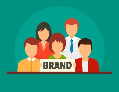 Brand work team concept background, flat style Illustrazione stock