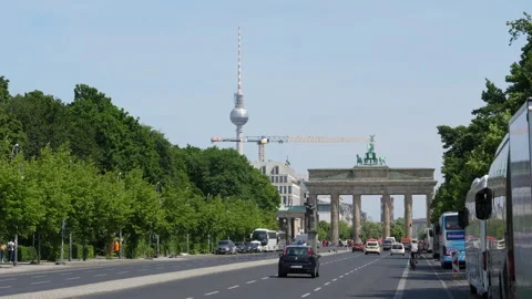 Brandenburg Gate and Berlin TV Tower Along Straße des 17. Juni Stock Footage 346512238