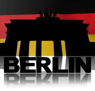 Brandenburg gate and text reflected with rippled german flag illustration Stock Illustration