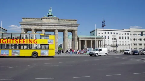 Brandenburg Gate with the passing sightseeing bus Stock Footage 43091371