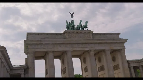 Brandenburg Gate Quadriga Under Cloudy Sky in Berlin, Germany Stock Footage 341823256