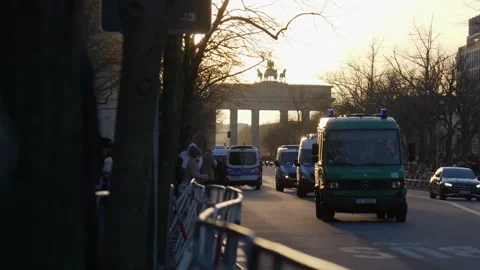 Brandenburg Gate, Russians standing for voting, men leaving this line 4K Stock Footage 310663003