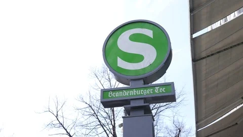 Brandenburg Gate S Bahn train street sign pointer in Berlin Stock Footage 73186649