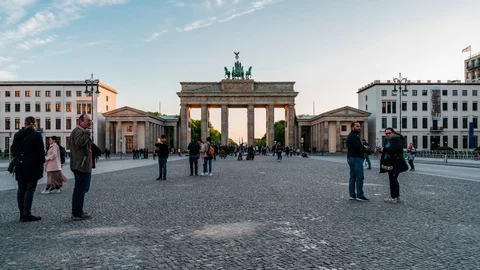 Brandenburg Gate at sunset, Time lapse zoom in, Berlin Germany Stock Footage 108600256