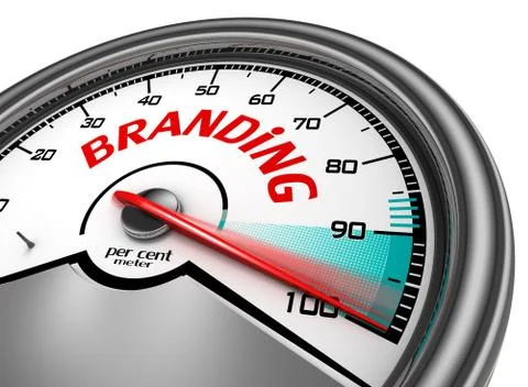 Branding level conceptual meter indicate hundred per cent Stock Illustration