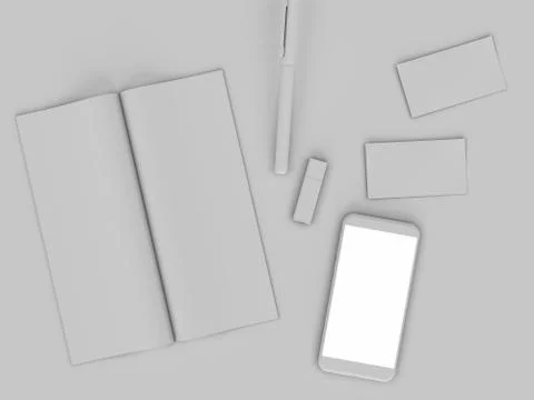 Branding mockup. Template white set on white background. 3d rendering. 3D ill Stockillustratie