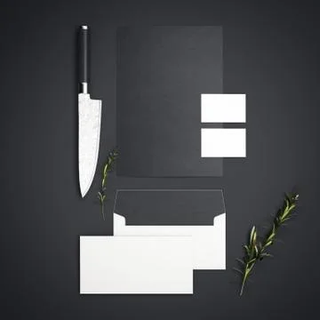 Branding restaurant mockup with sharp knife. 3d rendering 스톡 일러스트