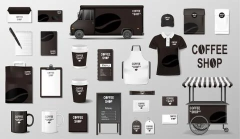 Branding set for coffee shop, cafe. Realistic coffee corporate identity template Illustrazione stock