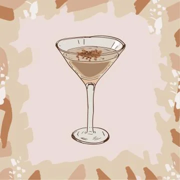 Brandy Alexander cocktail illustration. Alcoholic classic bar drink hand draw Stock Illustration