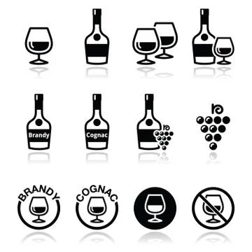 Brandy and cognac vector icons set Stock Illustration