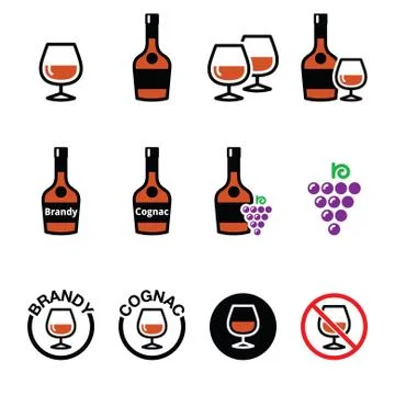 Brandy and cognac vector icons set Stock Illustration