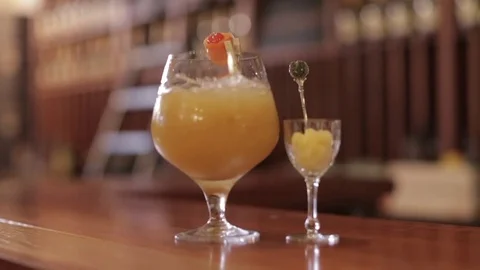 Brandy Cocktail Served with Pineapple Stock Footage 77033498