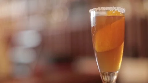 Brandy Cocktail with Sugared Rim Stock Footage 77034199