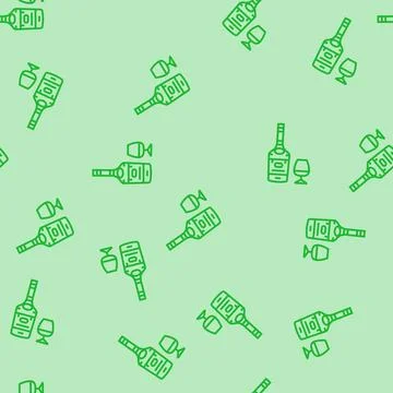 Brandy drink bottle line seamless pattern Stock Illustration