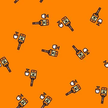 Brandy drink bottle vector seamless pattern Stock Illustration