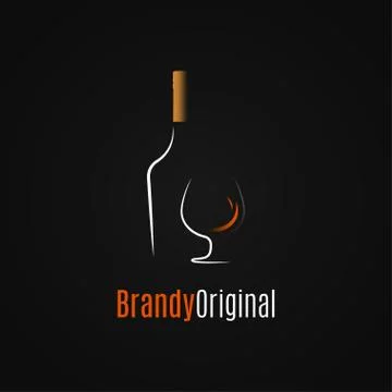 Brandy or whiskey logo. Brandy bottle and glass Stock Illustration