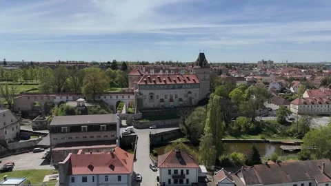 Brandýs nad Labem Castle in spring - Aerial drone view Stock Footage 341433975