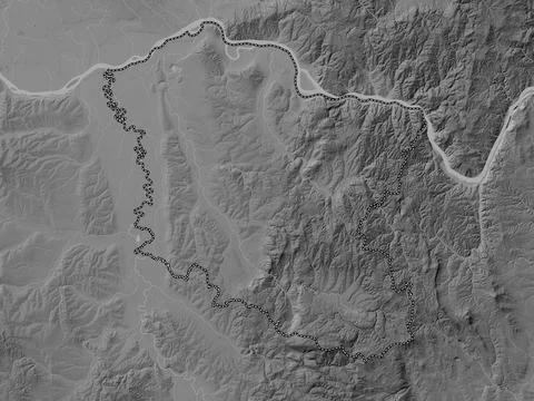 Branicevski, Serbia. Grayscale elevation map with lakes and rivers Stock Illustration