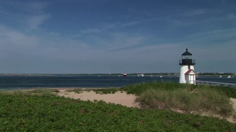 Brant Point Lighthouse on a beautiful Summer Day on Nantucket Stock Footage 72571996
